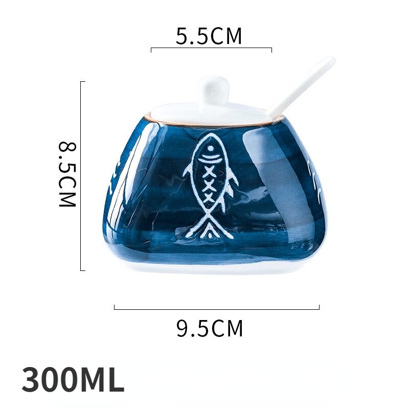 Ceramic seasoning pot set kitchen household salt shaker seasoning box seasoning bottle seasoning sugar MSG seasoning pot: Small fish