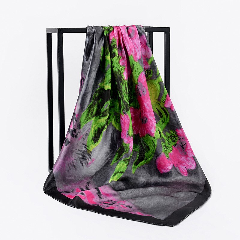 Silke satin sjal kvinnor hår halsduk rosa hhaki tryck hijab scarfs fyrkantiga sjalar och omslag halsdukar för dam 90*90cm: 13
