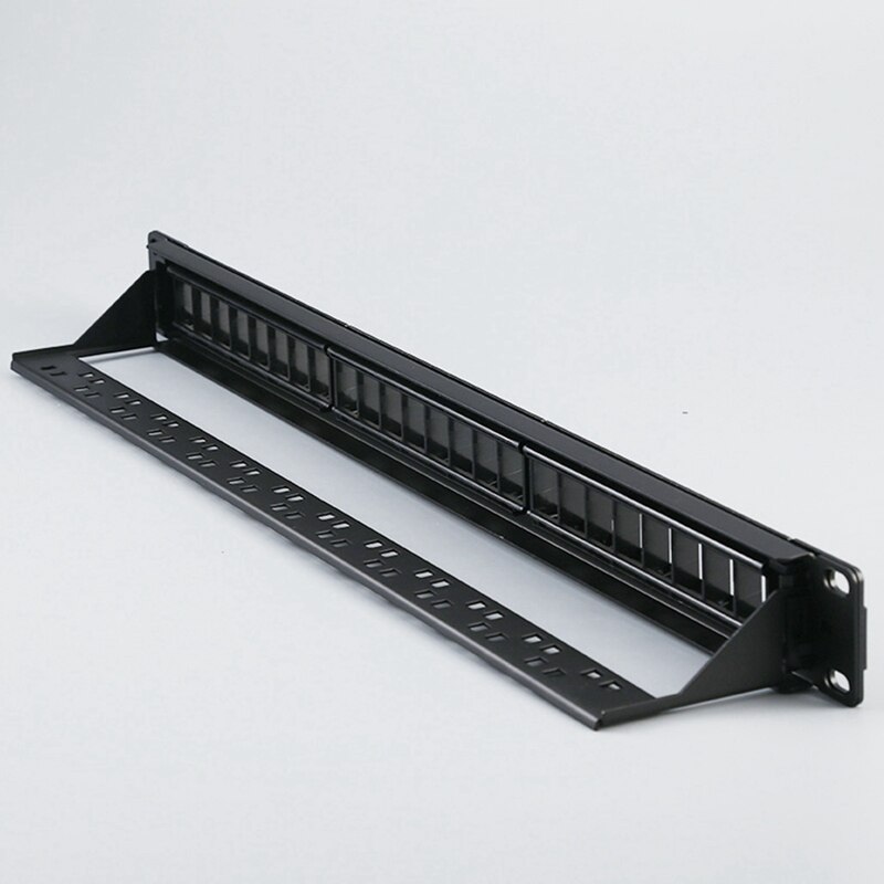 19-Inch 1U Cabinet Rack Through 24-Port CAT6 Patch Panel RJ45 Network Cable Adapter Keystone Jack Modular Patch Panel