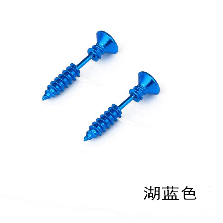 1Pc/2Pc Punk Stijl Roestvrij Staal 10 Kleuren Stud Oorbellen Mannen Vrouwen Oor Sieraden Rock Gothic Unisex piercing Oorbel: Lake Blue / Single