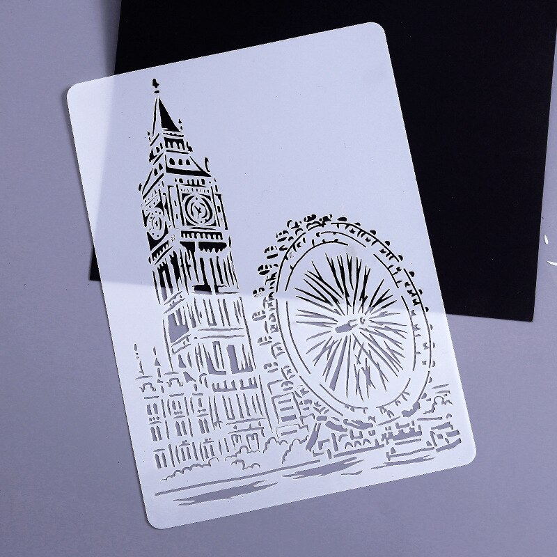 Szablon do wytłoczeń punktowych Pre Tracing linijka wieża eiffla Big Ben Spray/ściany ręcznie malowanie szablony DIY Scrapbooking dekoracja albumu: No.4