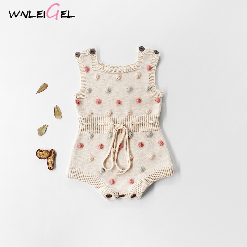 WLG baby jongens meisjes rompertjes kinderen herfst lente regenboog ballen gebreide beige roze donkerblauw romper baby casual kleding 6 -18 maanden