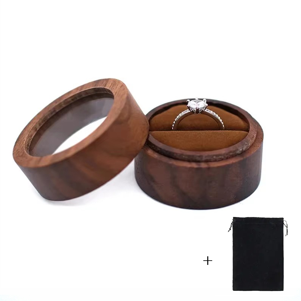 Caja de anillo de madera con logotipo personalizado gratuito, grabado en madera, propuesta de boda, compromiso, madera redonda, caja de anillo con nombre y fecha personalizados gratis: S / Multicolor