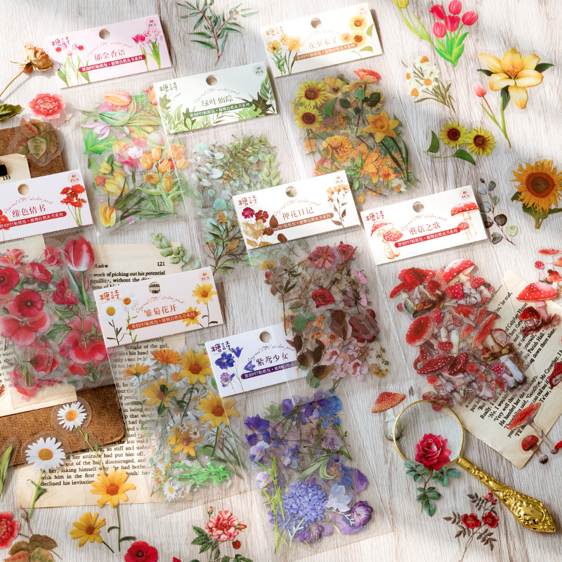 Colección de plantas naturales, pegatinas decorativas de PVC de hojas verdes, etiqueta para álbum de recortes, diario, papelería, álbum, taza para teléfono, planificador diario