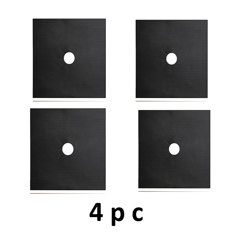 Non-Stick Reusable Self Adhesive Foil Cleaning Mat Set Stove Protector Cover Mat Cooker Cover Burner Protector Kitchen Tools: Black 4pc