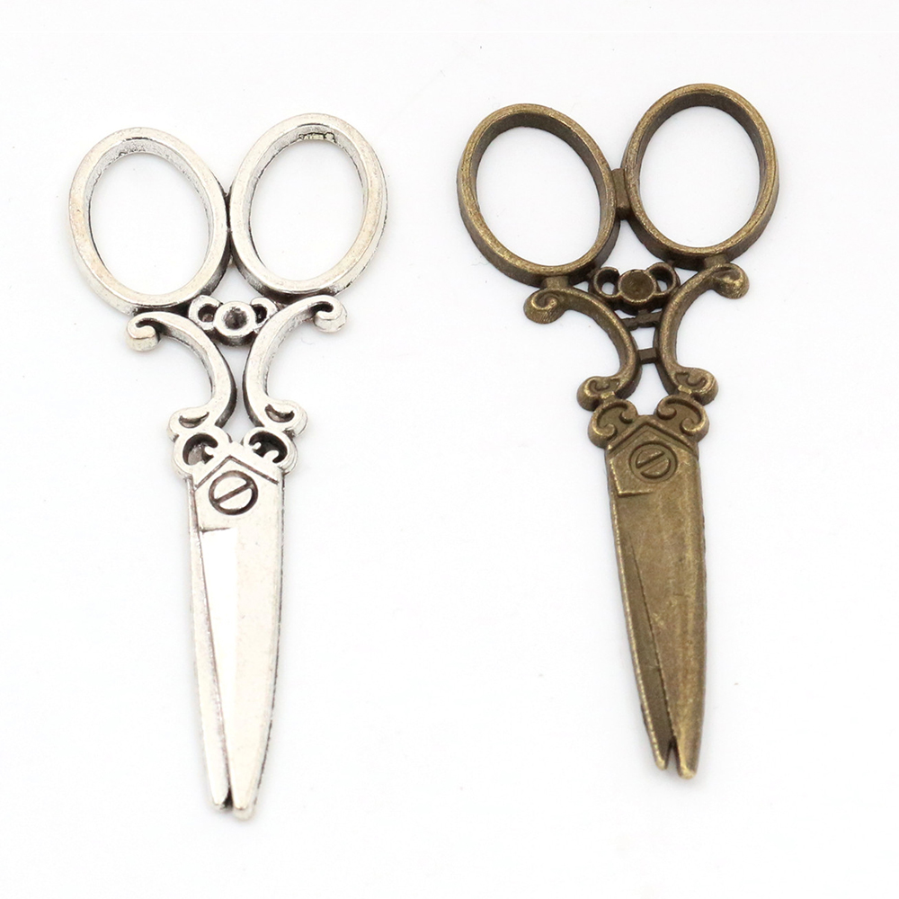 60x25mm 6 uds. Antiguo bronce y plata plateado tijeras abalorios hechos a mano colgante: DIY para collar de pulsera
