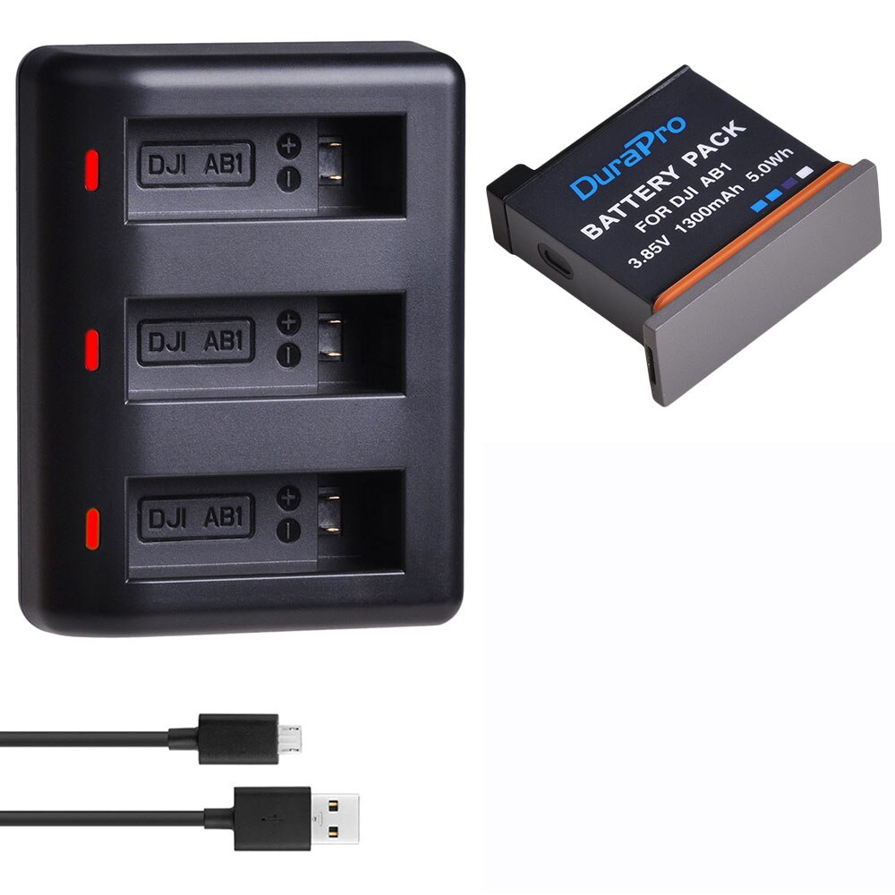 3 stk 1300 mah  ab1 oppladbart li-ion batteripakke + ledet 3- bærer usb-lader til dji osmo  ab1 handling sport kamera: 1 batterisett