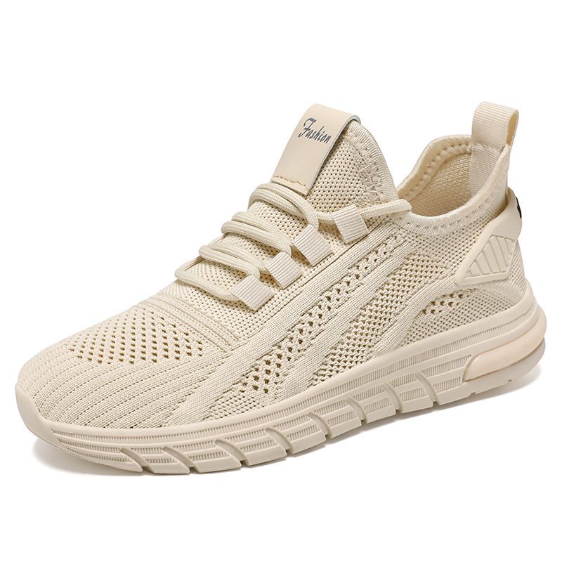 Kvinders afslappede sneakers snørebånd gymnastiksko vulkaniserede sko hvide damefodtøj åndbare gåsko i mesh flade sko træningssko: Beige / 38