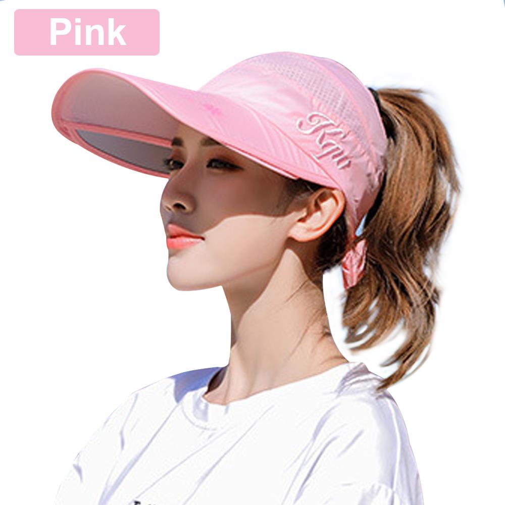 Gorra de playa con protección solar, sombreros de sol para mujer, sombrero con viseras, visera retráctil, gorra de viaje, ropa portátil, sombrero de ventilación para exteriores: Pink