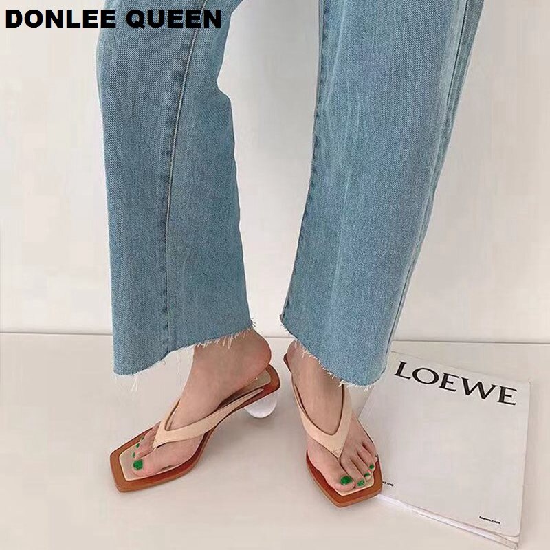 Zomer Slippers Slippers Helder Transparant Med Hak Slides Ronde Bal Hak Slipper Sandalen Voor Party Schoenen Vrouwen