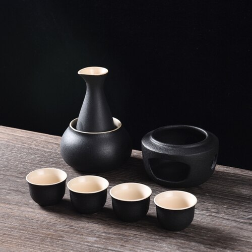 Ceramic 6 Cup Wine Pot Set Vintage Ceramic Sake Warmer Jug Glasses Household Spirits Rice Wine Vodka Copas De Vino Box: 4 PCS Wine Set F