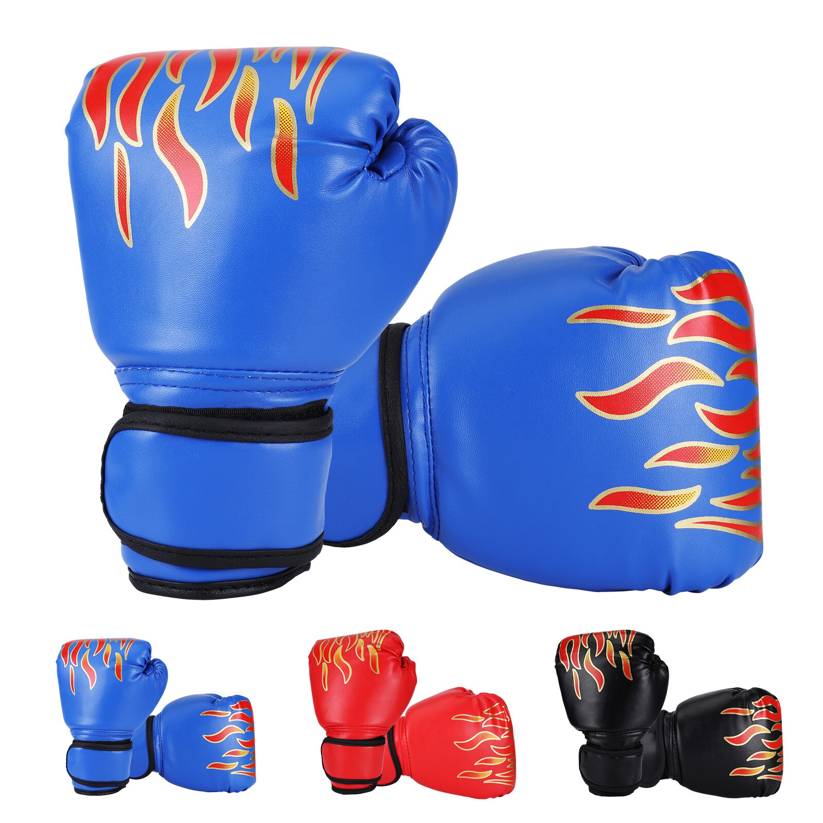 2Pcs Bokshandschoenen Vechten Handschoenen Hoogwaardige Pu Leather Kids Muay Thai Sparring Kickboksen Vlam Voor kinderen: Blauw