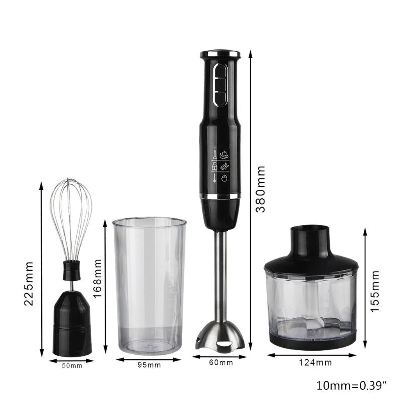 4 in 1 Multi-Purpose Immersion Blender 3-Speed Hand Blender with Leaf Stainless A6HB