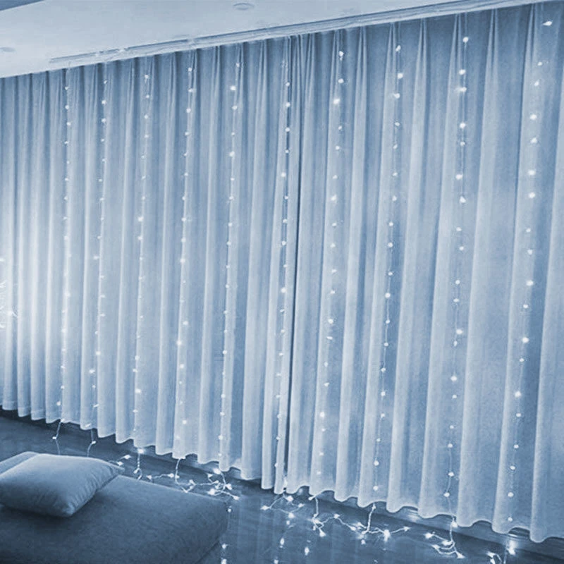 Lumières dégradées de rideau LED, 8 modes d'éclairage, décoration extérieure et intérieure pour Noël, fête de mariage, jardin, salon, chambre à coucher, 6m, 3m: changeant / 11-15W