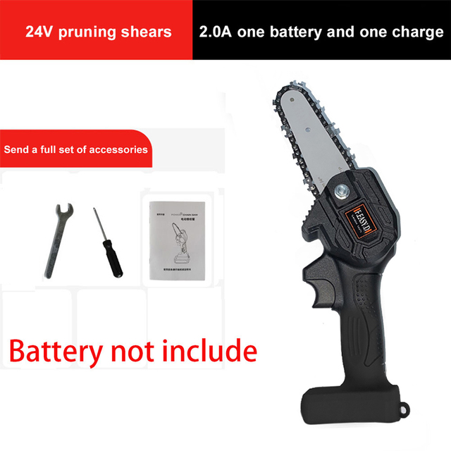 24v mini elektrisk motorsag batteri 1500 mah batterilader: Svart