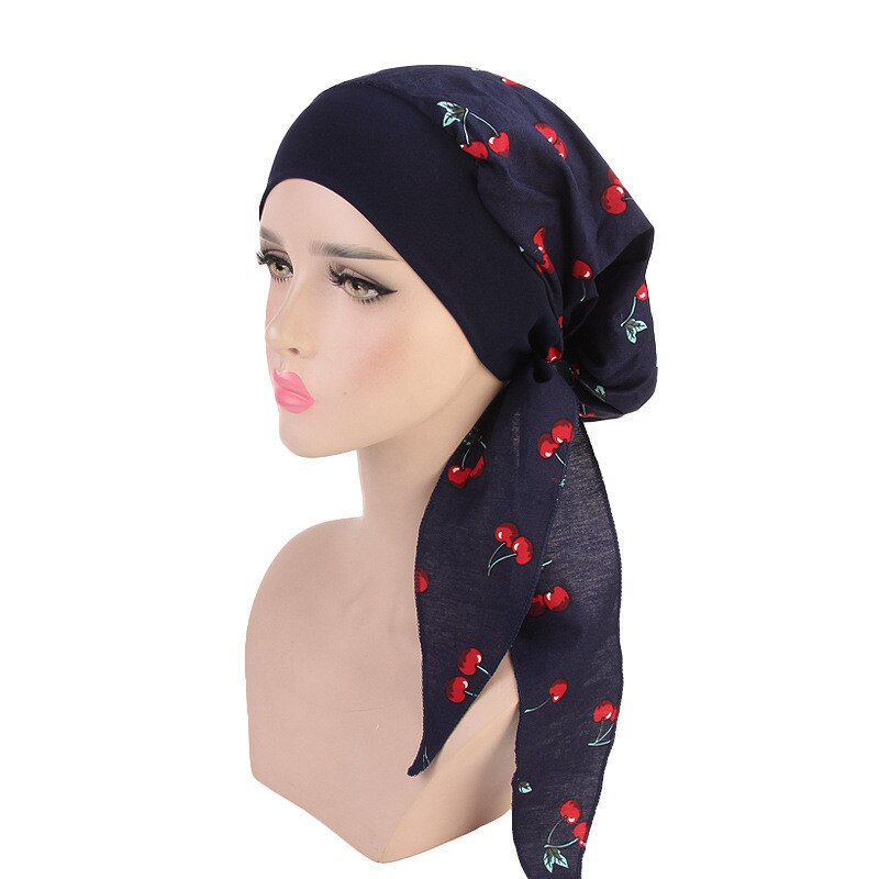Kvinnors muslim hijab cancer kemo blomma tryck hatt turban mössa täcka håravfall huvud halsduk wrap förbundna huvudbonader strech bandana: 1