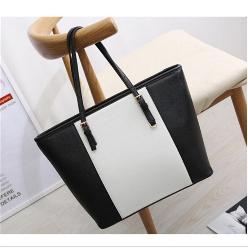 Big Bag women pu leather handbag brief shoulder bag black white large capacity luxury tote shopper bag