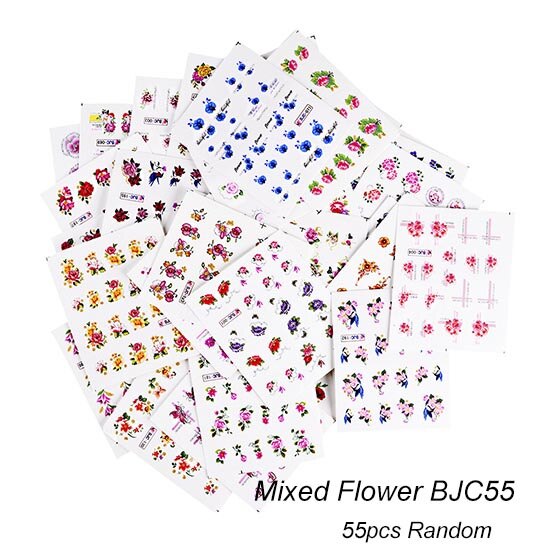 44Pcs Kerst Stickers Voor Nail Set Sneeuwpop Kerstman Kat Water Transfer Slider Winter Nail Art Decoraties Voor Manicure CHNJ004-2: 55pcs BJC55