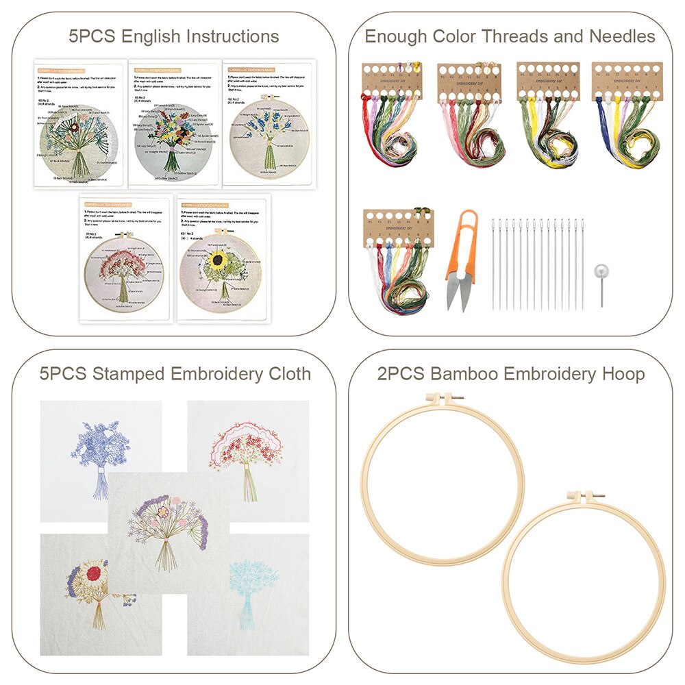 A Full Range Of Printed Embroidery Starter Kits With Patterns Instructions Adult Beginners Multicolor Manual Sewing Craft Kits