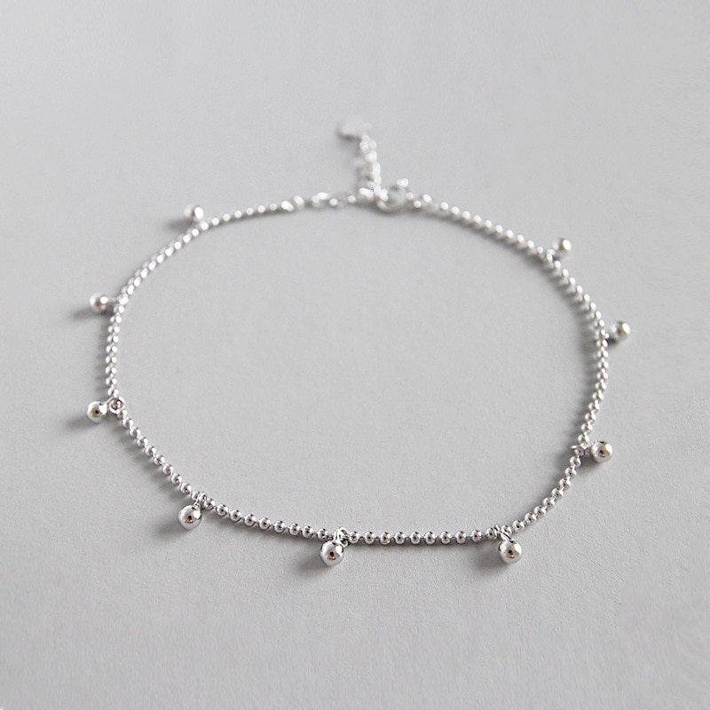 100% 925 Sterling silber knöchel Armbinde auf sterben fuß 925 frau sandale, einfache perlen charme fußkettchen für frauen bein kette schmuck