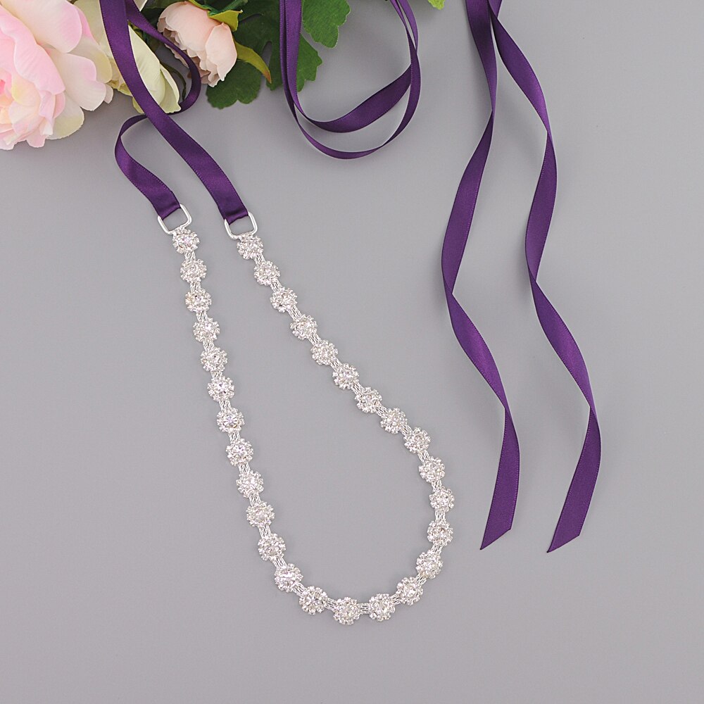 TRiXY S378 Shinny Thin Rhinestone Belt Wedding Belt Sash Silver Diamond Crystal Bridal Belt For Wedding Dress Wedding Decoration: purple
