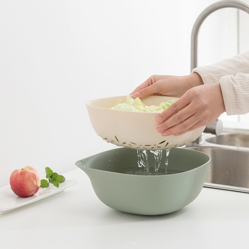 Double-layer washing basket drain basket plastic home kitchen Taomi artifact washing fruit leaking basket fruit tray