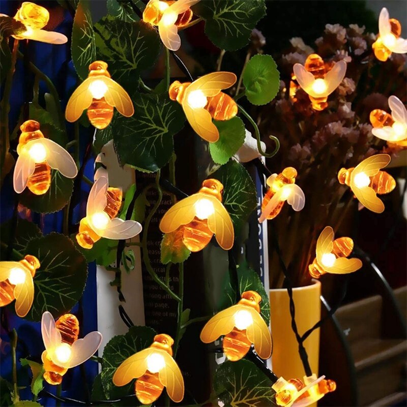 Solar Outdoor Garden String Lights - 8 Mode 50 LED Waterproof Bees String Lights for Yard/Christmas Tree/Parties