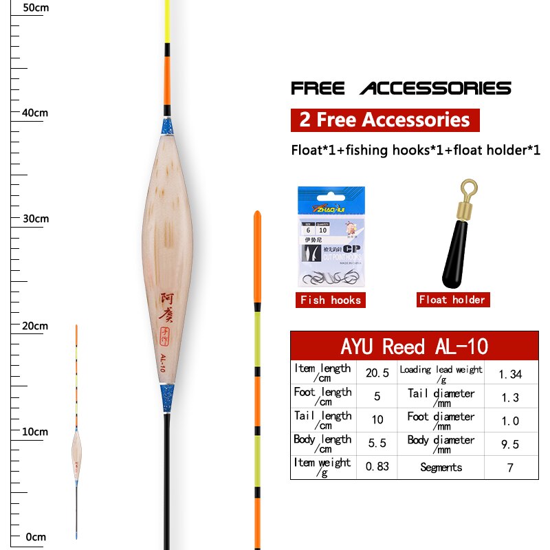 1PC Reed Fishing Float+1 Bag Hook+1 Buoy Holder Deep Water Bobber Fresh Water Buoy Carp Fishing Sensitive Float Tool Accessories: AL-10