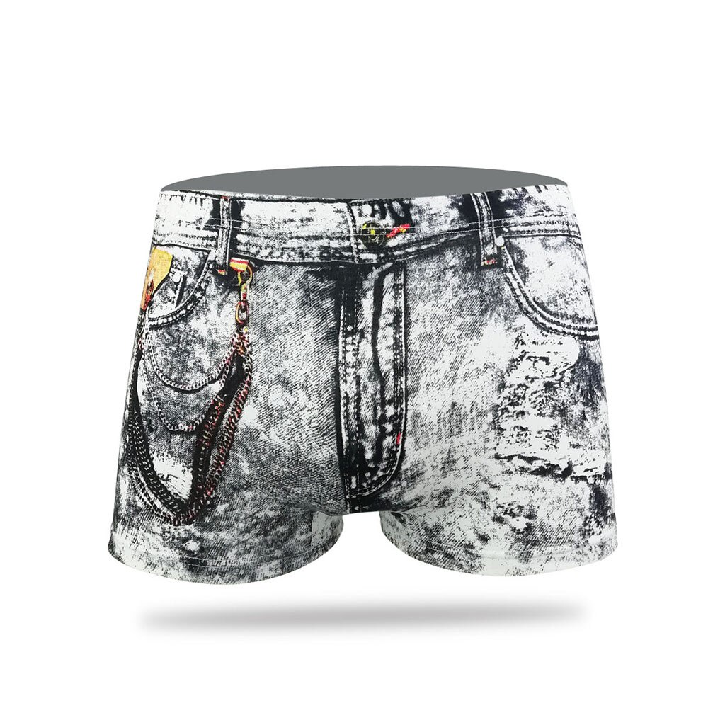 3XL Underwear Denim 3D Print Man Boxers Home Comfortable Panties Dollar Pocket Cuecas Boxer Boxershorts Underpants Cuecas: gray / XXL