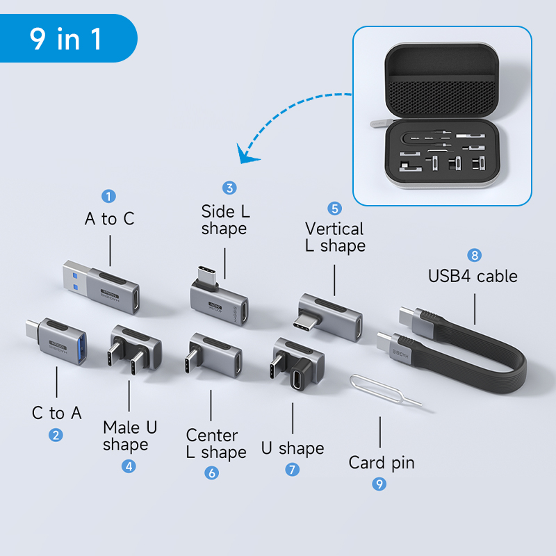 Hagibis Multi USB C Adapter Kit Short USB4 Fast Charging Cable Set Storage Box USB to Type-c Compatible with Thunderbolt 4/3: Silver