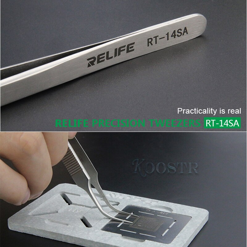 Pinza RT-14SA pinzette curve punta dritta precisione antistatica pinzette in acciaio inossidabile pinze telefono PC riparazione utensili a mano
