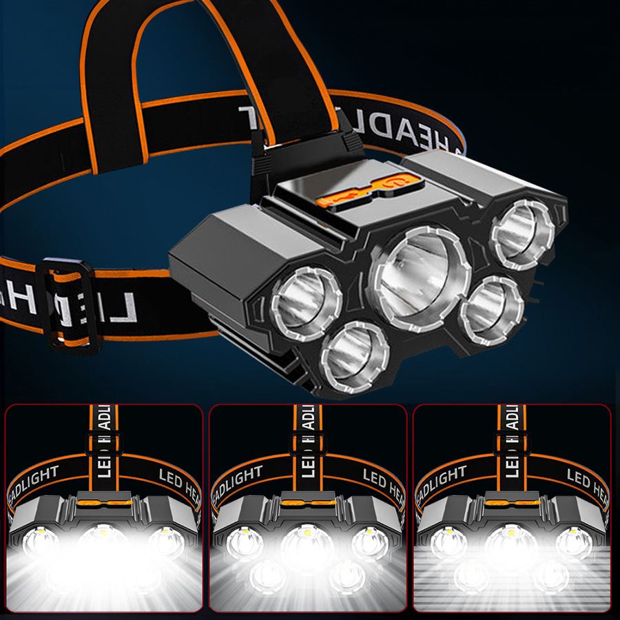 5 LED-koplamp Oplaadbaar met ingebouwde 18650-batterij Sterk licht Koplamp Camping Avontuur Vissen Hoofdlamp Zaklamp