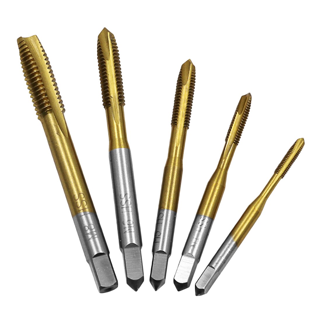 5PC/Titanium Coated Thread Tap Drill Metric Hss Spiral Fluted Machine Screw Tap M3 M4 M5 M6 M8 Spiral Pointed Taps