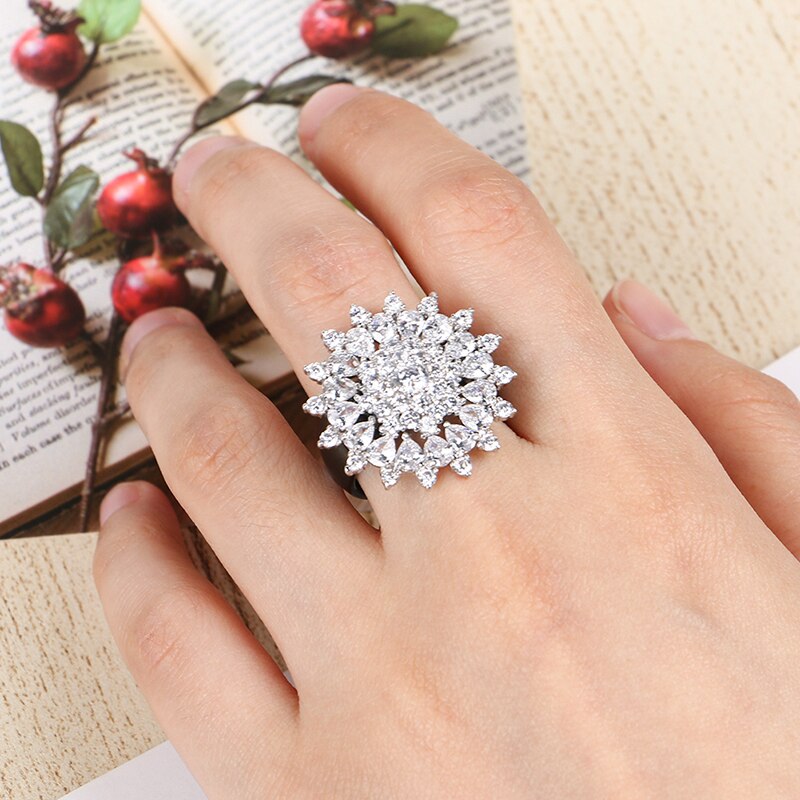 Sterling Silver Engagement Claws Rings For Women AAA White Zircon Cubic Rings Female Ceramic Wedding