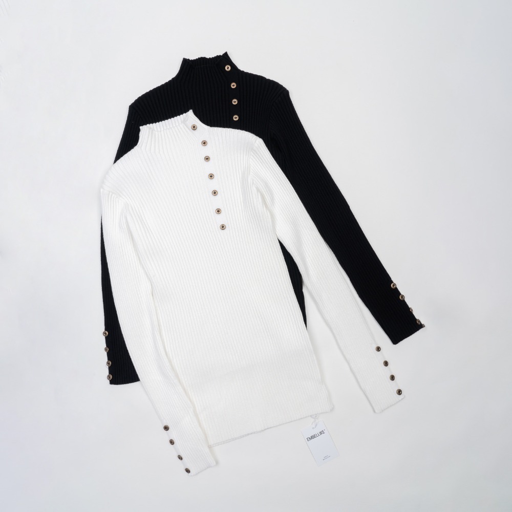 Geribbeld Mock Hals Trui Vrouwen Winter Gebreide Lange Truien Vrouwen Trui Jumper Met Zijknoppen