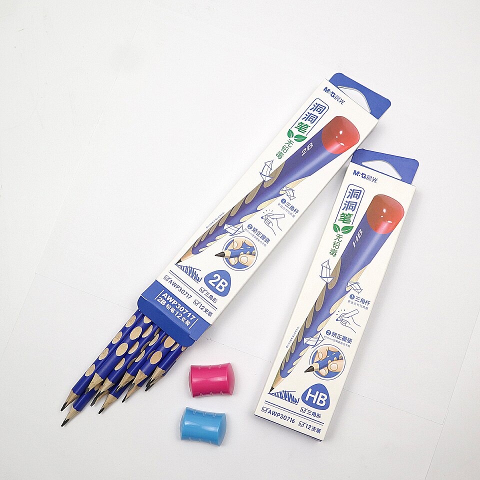 12 Stks/set Houten Potlood 2B Hb Driehoek Hout Potlood Juiste Kinderen Schrijven Vaardigheden Briefpapier Levert Sturen 1 Puntenslijper