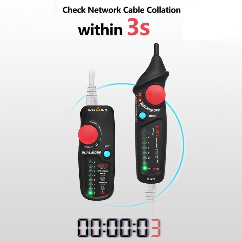 Fwt 82 dual mode nettverkskabel tracker ethernet lan line tracker analysator detektor wire toner  rj45 rj11 line finder