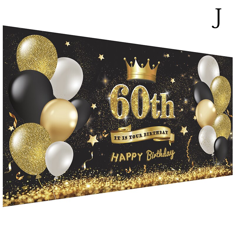 Happy Birthday Decoration Banner Large Black Gold Happy Birthday Backdrop Banner Sign Background Poster for Birthday Party Favor: J