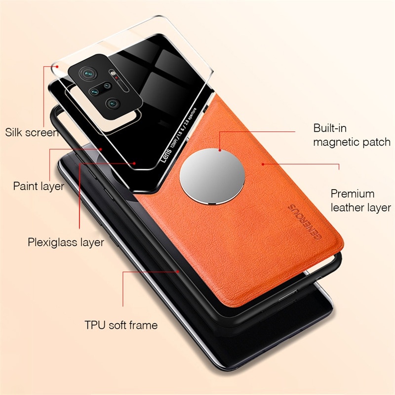 Redmy Note10 Pro Case Leather Car Magnetic Holder Cover For Xiaomi Redmi Note 10 11 Pro 11S 10S 10T Soft Frame Shockproof Coque