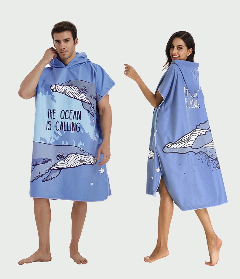Serviette de plage en microfibre, grande taille, costume de bain, Robe de natation, à capuche, serviette de bain, Surf hommes femmes, Poncho, peignoir rapide: Bleu