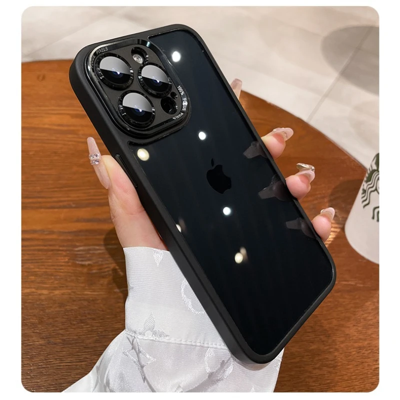 Funda de metal de lujo para cámara transparente mate con letras para iPhone 16E/16/15/14/13/12 pro Max/11 - Cubierta protectora de lente
