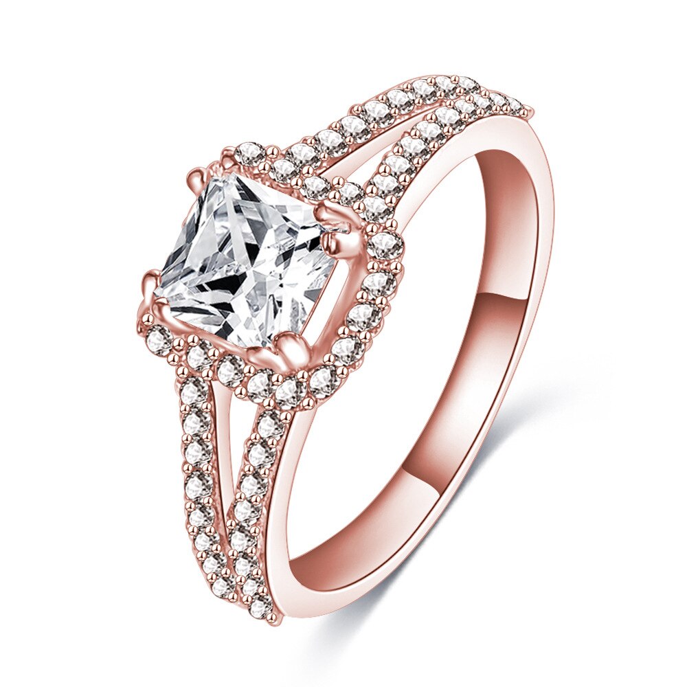 Lateefah Luxe Zirkoon Engagement Ring Vrouwelijke Vierkante Geometrie Aaa Zirkoon Oostenrijk Kristal Romantische Trouwringen Voor Vrouwen: 6 / Rose Gold