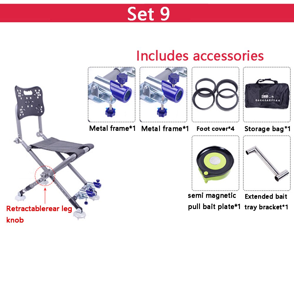 Sedia da pesca sedia da pesca in lega di alluminio resistente e multifunzionale per esterni set schienale regolabile reclinabile a quattro gambe: Ste 9