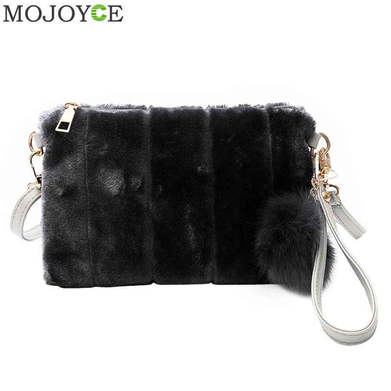 Winter Vrouwen Clutch Bont Pluche Zakken Casual Purse Soft Vrouwen Crossbody Tassen Mode Handtas Portemonnee Bolsas Feminina: Black