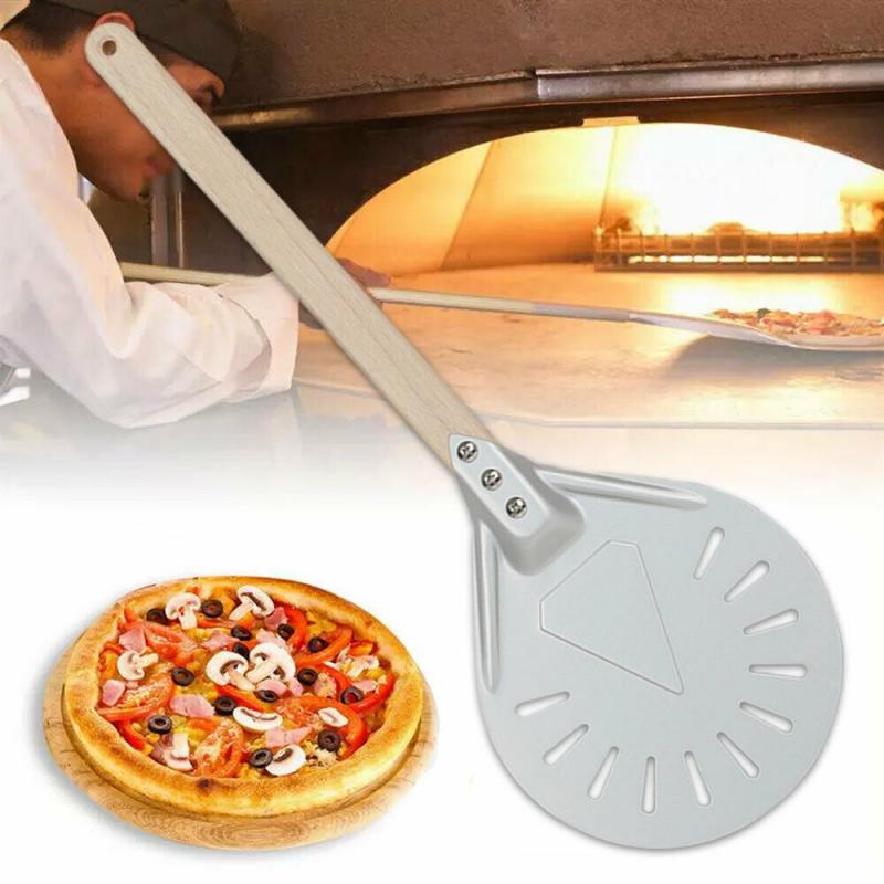 7 Inch Geperforeerde Pizza Draaien Schil Pizza Schop Aluminium Houten Handvat Pizza Schil Paddle Korte Pizza Tool Non Slip Handvat