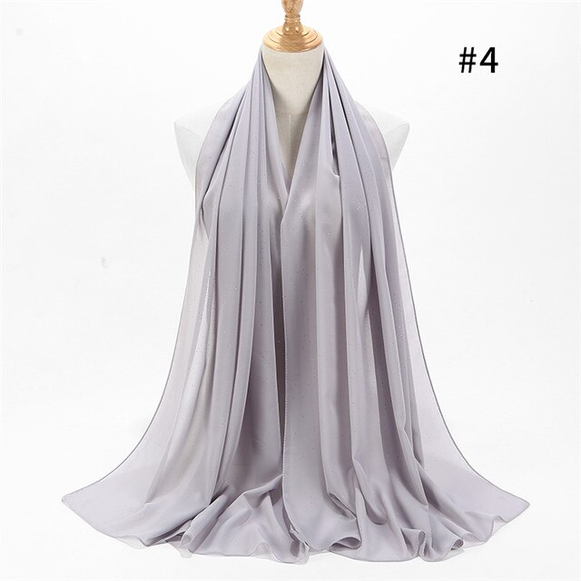 1 pc kvinnor vanlig bubbel chiffong scarf wrap guld glänsande glitter enfärgade sjalar pannband muslimska hijabs halsdukar/scarf 20 färger: Färg 4 ljusgrå