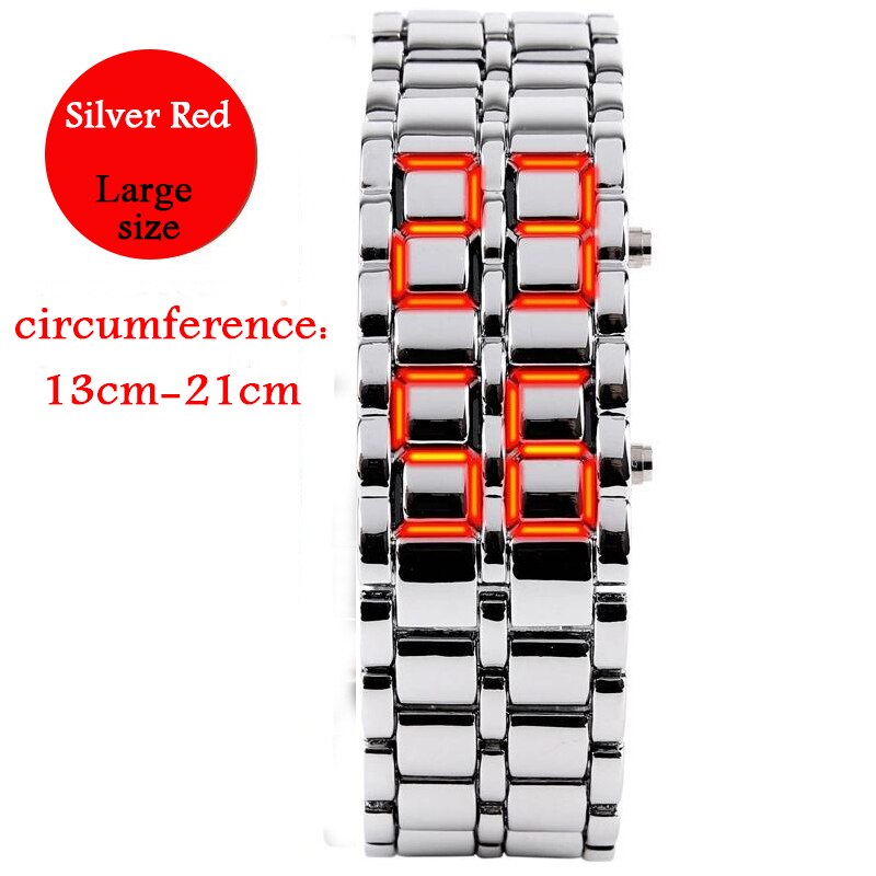 Blauw Lava Led Digitale Heren Horloge Stijl Ijzer Zwart Zilveren Armband Geïnspireerd Elektronische Horloge Часы Мужские: Silver Red L