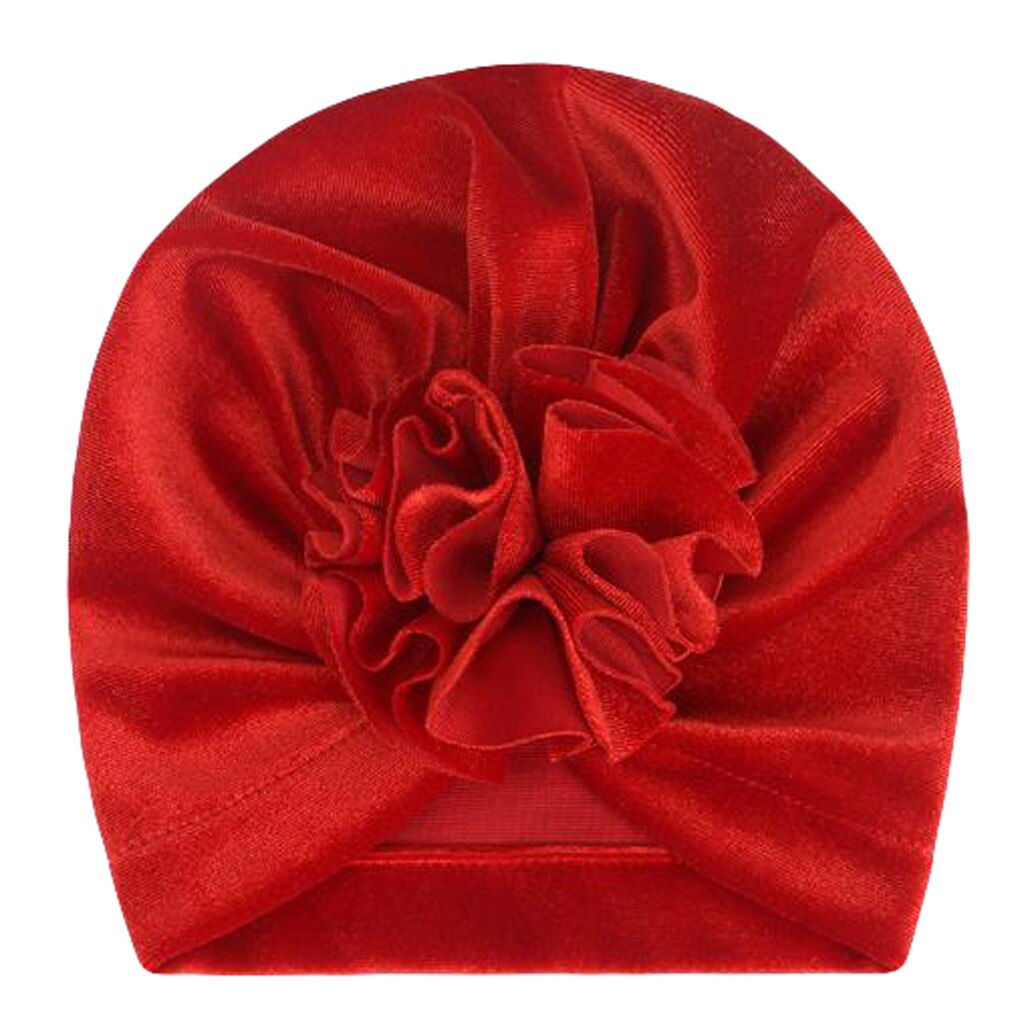 Baby Bloem Fluwelen India Hoed Moslim Ruche Kanker Chemo Hoed Beanie Meisjes Jongens Moslim Sjaal Cap Haaraccessoires: Rood