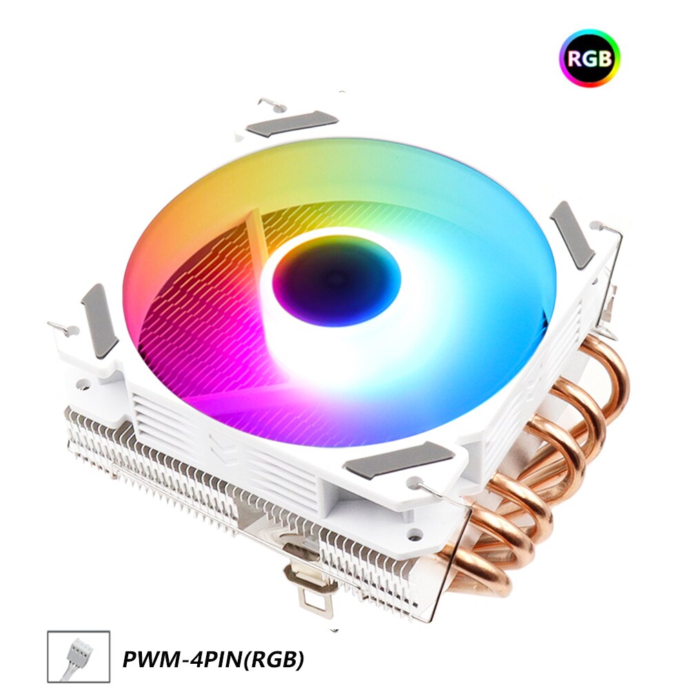 Cpu ventilator blæser rgb argb pwm 4 pin intel lga 1150 1151 1155 1156 1200 1366 x79 x99 amd  am3 am4 køler køler radiator: Hvid rgb