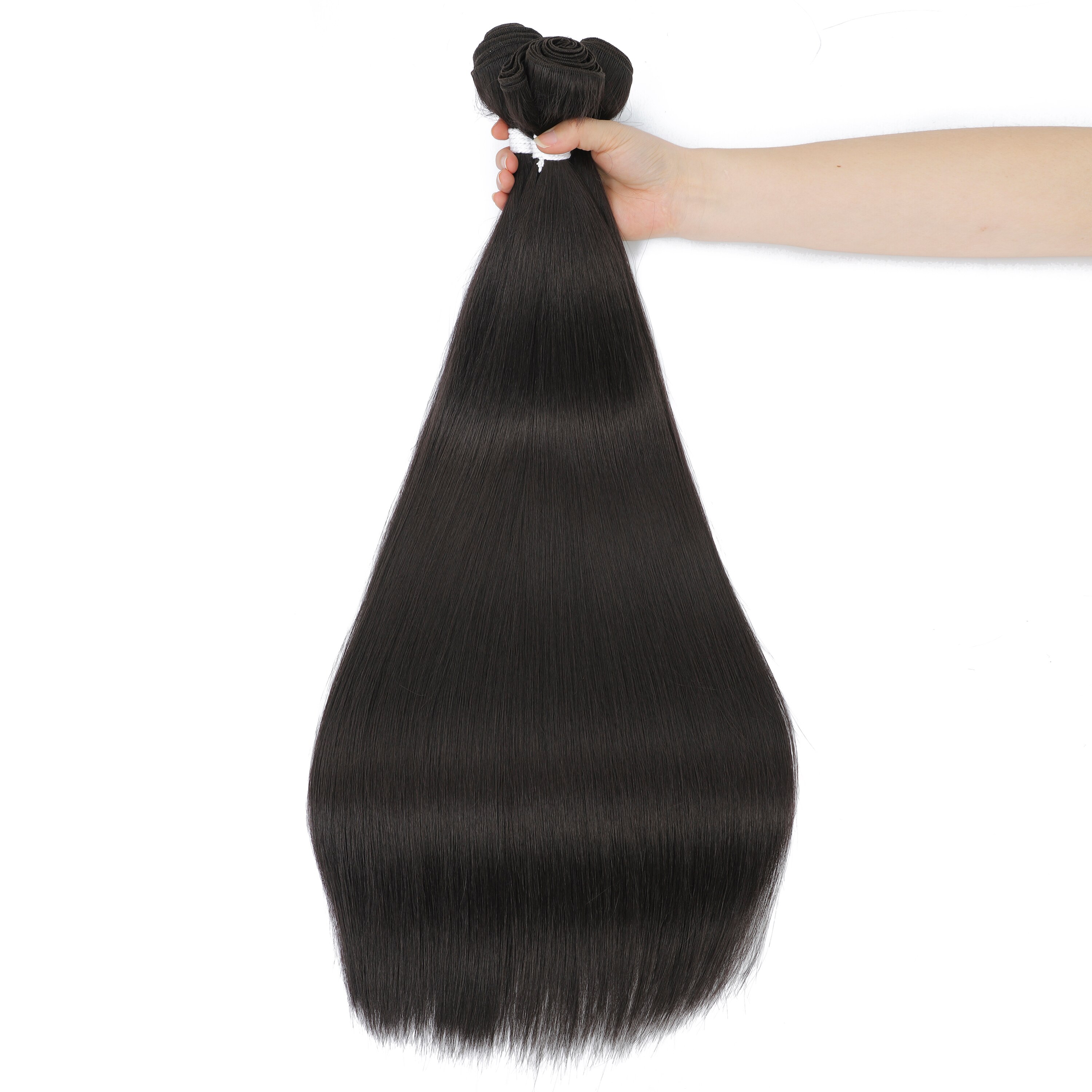 Extensiones de cabello liso de 26 pulgadas, mechones de cabello ombré, pelo de fibra resistente al calor, tejido de pelo liso sintético